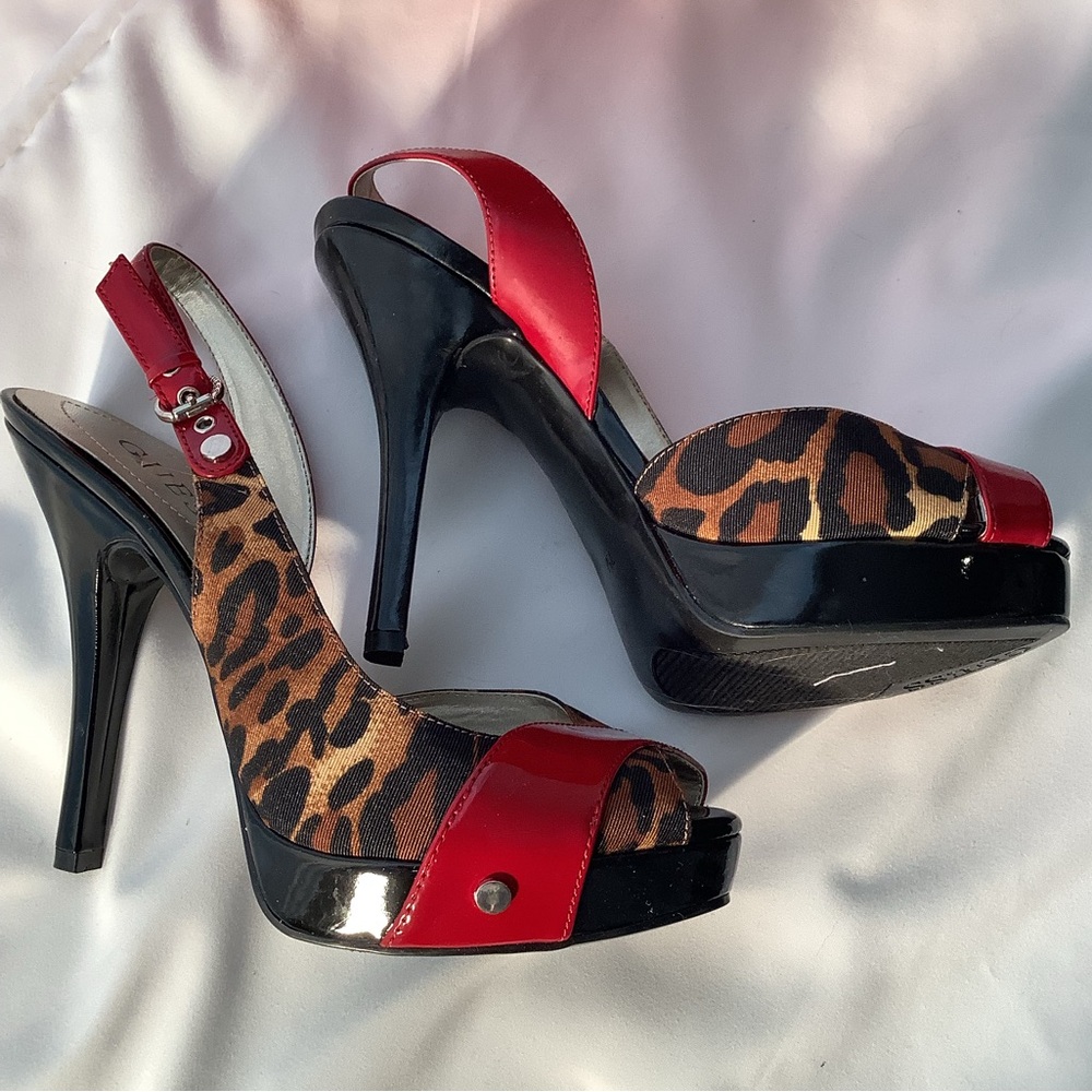 GUESS Leopard & Red Patent Leather. WORN ONLY ONE TIME!